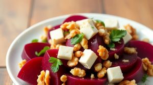 Салат с свеклой и грецкими орехами: сладкое и ароматное угощение.