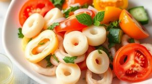 Салат с кальмарами и овощами: легкое блюдо для любителей моря.