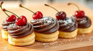 Пошаговый рецепт “Пирожных с шоколадным кремом” и вишней.