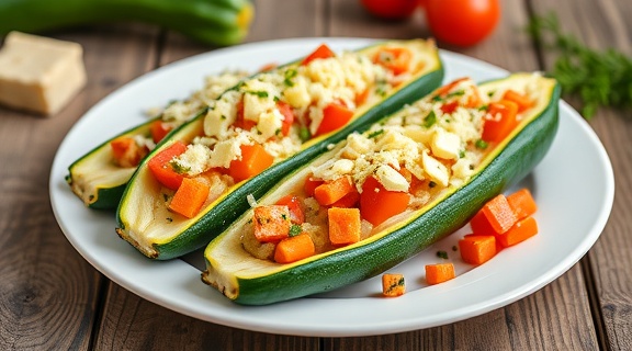 Фаршированные кабачки с овощами и сыром: пошаговый рецепт.