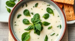 Пошаговый рецепт супа из шпината с яйцом и сливками.