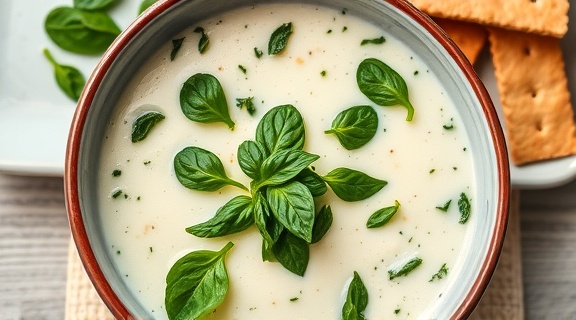 Пошаговый рецепт супа из шпината с яйцом и сливками.