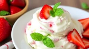 Пошаговый рецепт “Сметанного десерта” с клубникой и мятой.