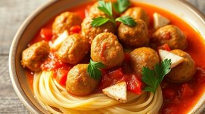 Тефтели из куриного фарша с картофелем в томатном соусе: пошаговый рецепт.