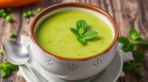 Пошаговый рецепт супа с горохом и мятой.
