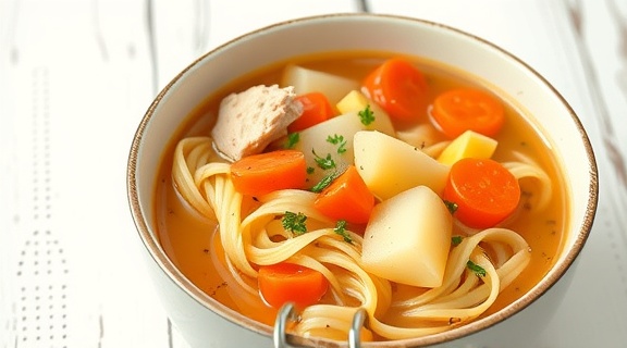 Пошаговый рецепт куриного супа с лапшой и овощами.