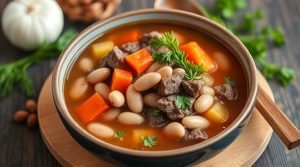 Пошаговый рецепт супа из говядины с фасолью и зеленью.