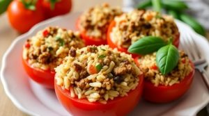 Фаршированные помидоры с мясом и рисом: пошаговый рецепт.