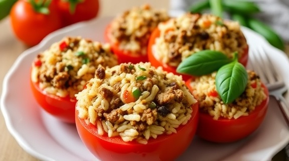 Фаршированные помидоры с мясом и рисом: пошаговый рецепт.