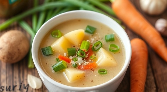 Пошаговый рецепт супа с картофелем и зеленым луком.