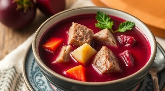 Пошаговый рецепт свекольного борща с капустой и мясом.
