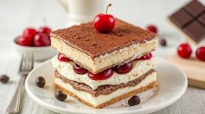 Пошаговый рецепт “Тирамису” с вишней и шоколадом.
