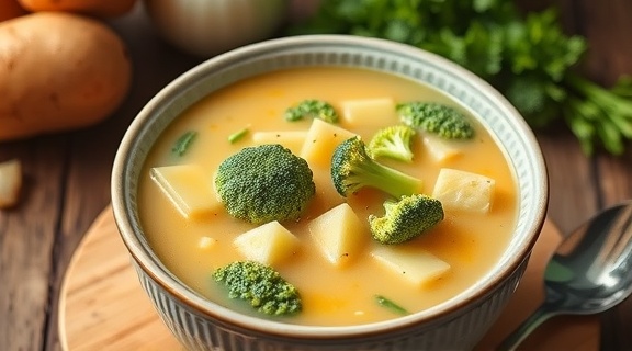 Пошаговый рецепт супа с брокколи и картофелем.
