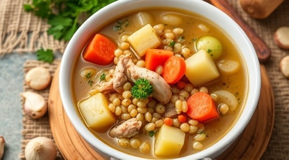 Пошаговый рецепт супа с индейкой и перловкой.