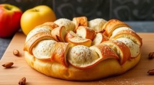 Пошаговый рецепт “Десерта с яблоками” и корицей в слоеном тесте.