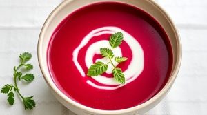 Пошаговый рецепт свекольного супа с мятой и йогуртом.