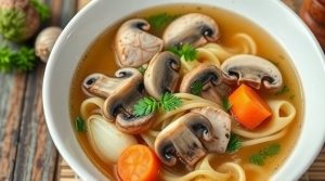 Пошаговый рецепт куриного супа с лапшой и грибами.