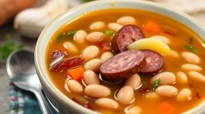 Пошаговый рецепт супа с фасолью и копченой колбасой.