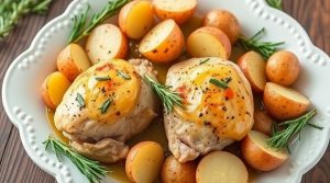 Запеченные куриные бедра с картофелем и розмарином: пошаговый рецепт.