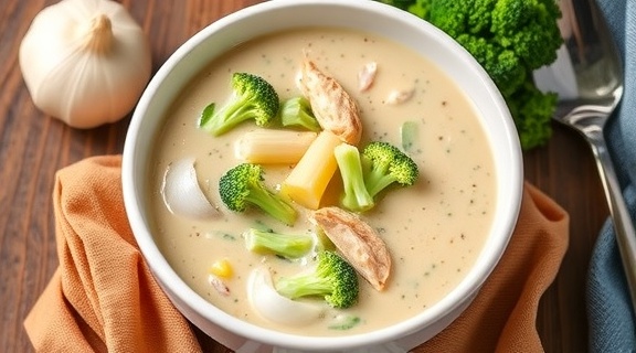 Пошаговый рецепт крем-супа из брокколи с курицей.