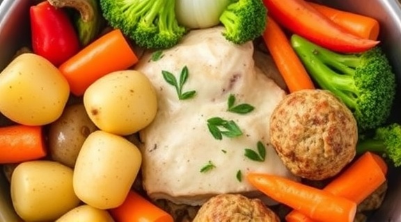Запеченные овощи с куриными фрикадельками: пошаговый рецепт.