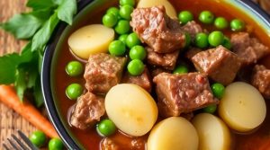 Тушеная говядина с картошкой и сладким горошком: пошаговое руководство.