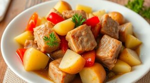 Тушеная свинина с перцем и картофелем: пошаговое руководство.