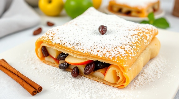 Пошаговый рецепт “Яблочного штруделя” с изюмом и корицей.