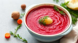 Пошаговый рецепт свекольного супа с картофелем и укропом.
