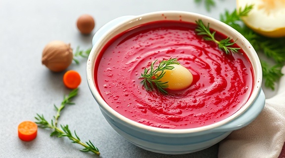 Пошаговый рецепт свекольного супа с картофелем и укропом.