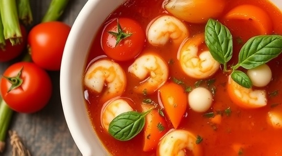 Пошаговый рецепт супа из морепродуктов с томатами.