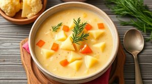 Пошаговый рецепт супа с цветной капустой и сыром.