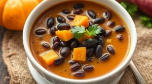 Пошаговый рецепт супа с тыквой и черной фасолью.