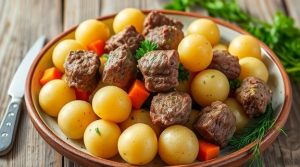 Говядина с картофелем и свежей зеленью: пошаговое руководство.