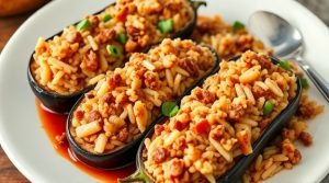 Фаршированные баклажаны с мясом и рисом: пошаговое руководство.