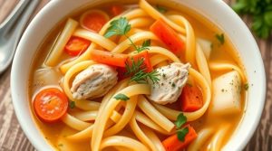 Пошаговый рецепт куриного супа с лапшой и овощами.