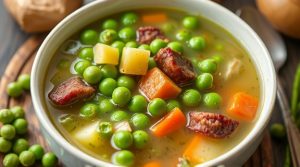 Пошаговый рецепт супа с горохом и копченым мясом.