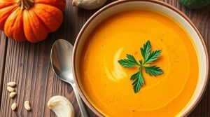 Пошаговый рецепт супа с тыквой и кедровыми орехами.