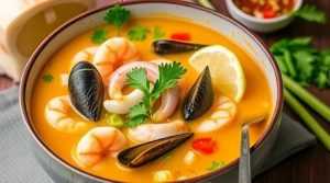 Пошаговый рецепт супа с морепродуктами и кокосовым молоком.
