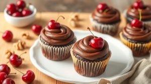 Пошаговый рецепт “Шоколадных кексов” с вишней и орехами.