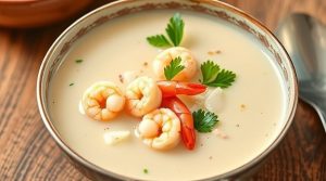 Пошаговый рецепт супа с креветками и кокосом.