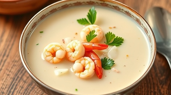 Пошаговый рецепт супа с креветками и кокосом.