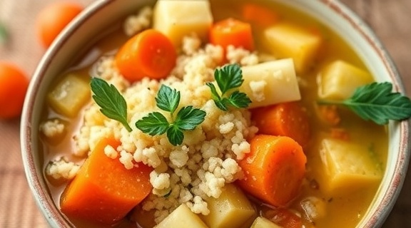 Пошаговый рецепт супа с кускусом и овощами.