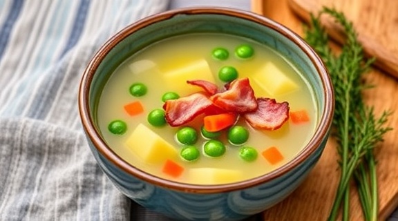 Пошаговый рецепт горохового супа с беконом.