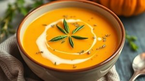 Пошаговый рецепт супа с тыквой и пряными травами.