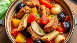 Тушеная свинина с баклажанами и перцем: пошаговый рецепт.