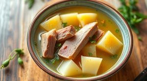 Пошаговый рецепт супа с репой и свининой.