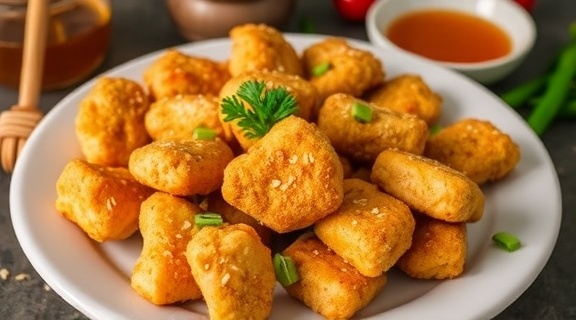 Куриные наггетсы с кунжутом и медом: пошаговое руководство.