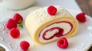 Пошаговый рецепт “Рулета с малиновым джемом” и сливками.