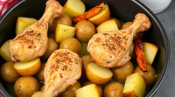 Запеченные куриные голени с картофелем и пряностями: пошаговое руководство.